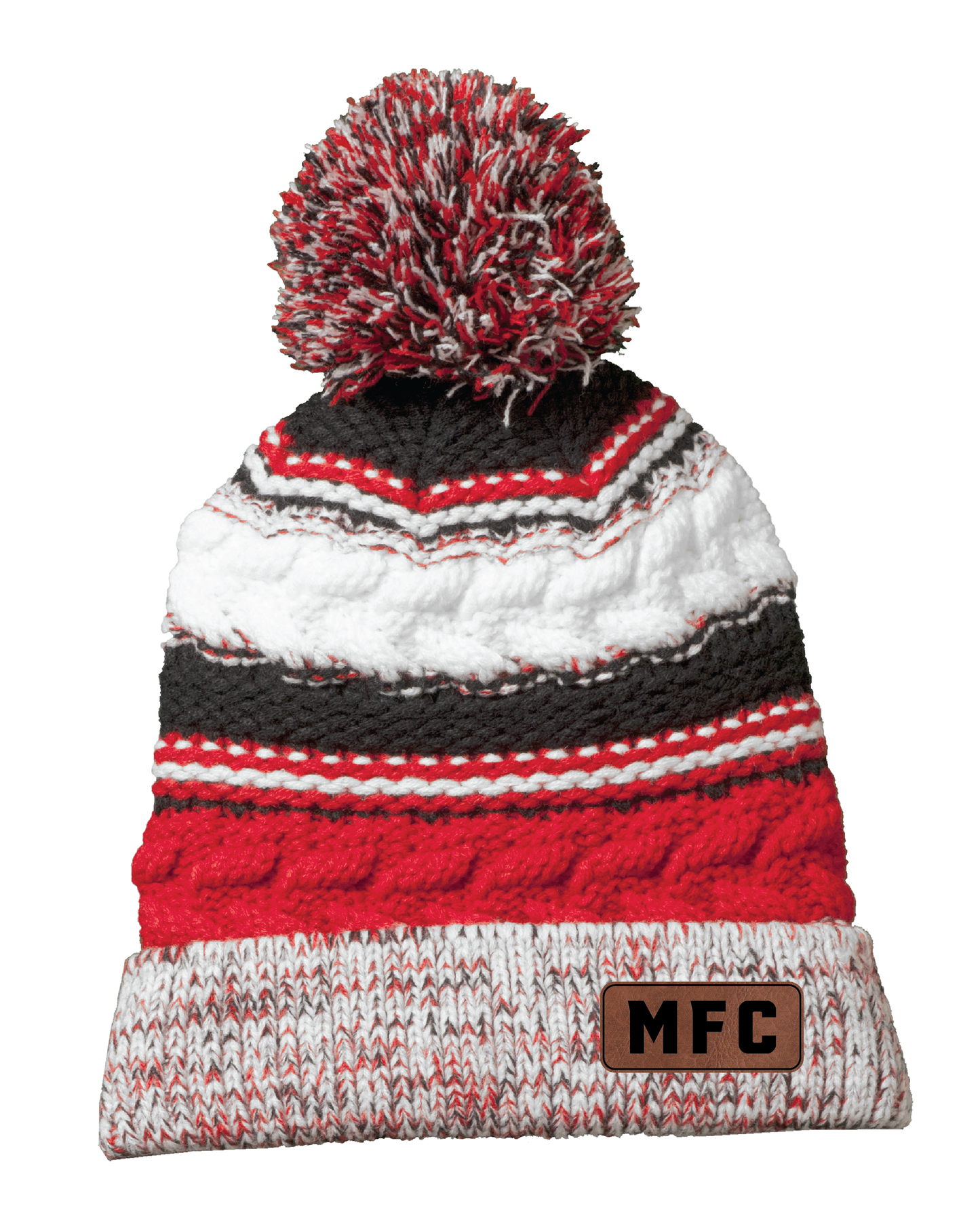 Pom Pom Beanie with Leather Patch