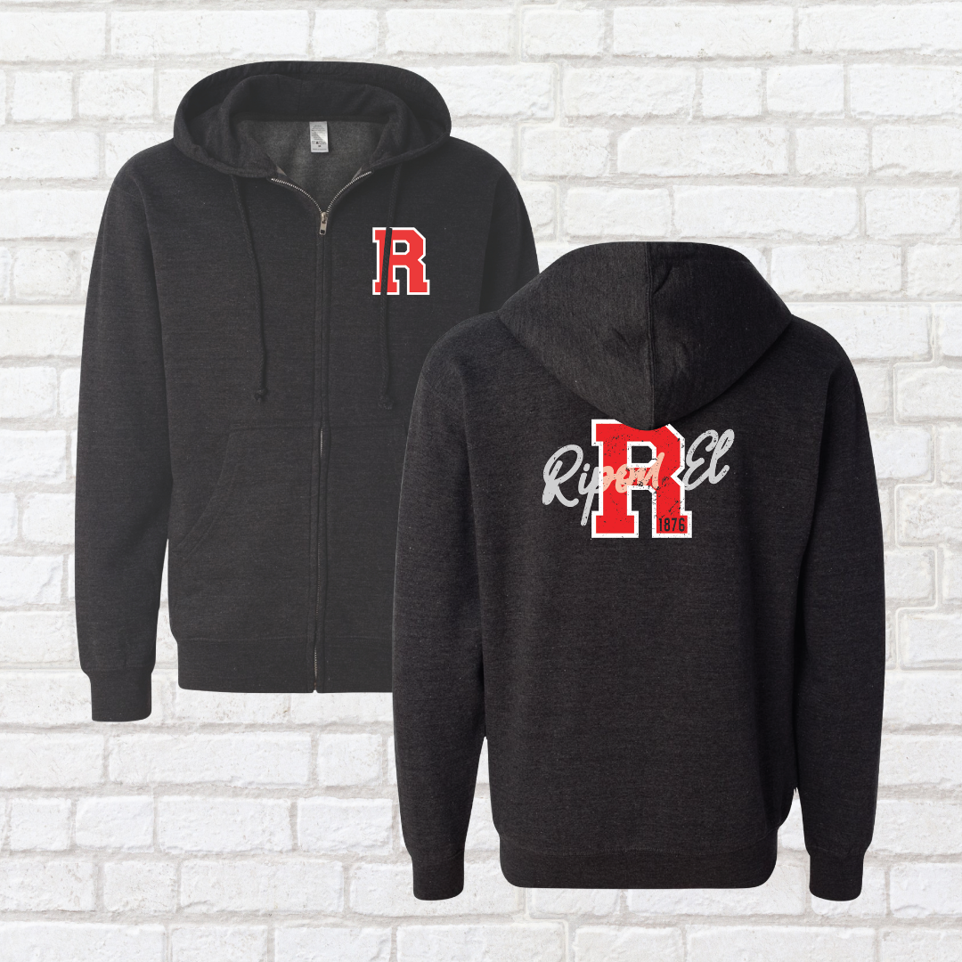 Distressed R Zip Up Hoodie