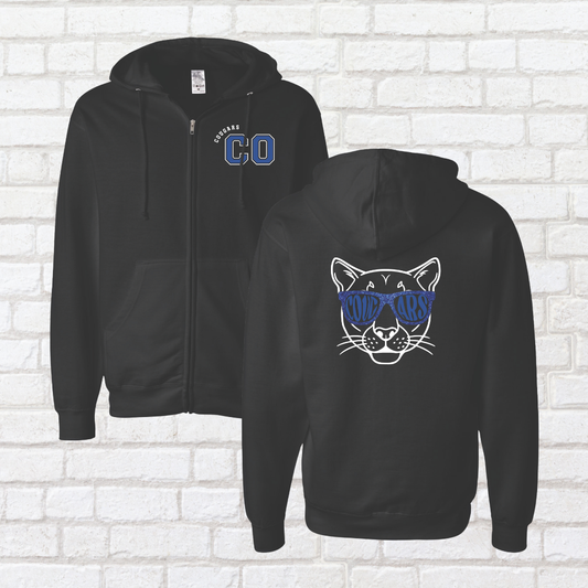 Cougar Glitter Glasses Zip Up Hoodie