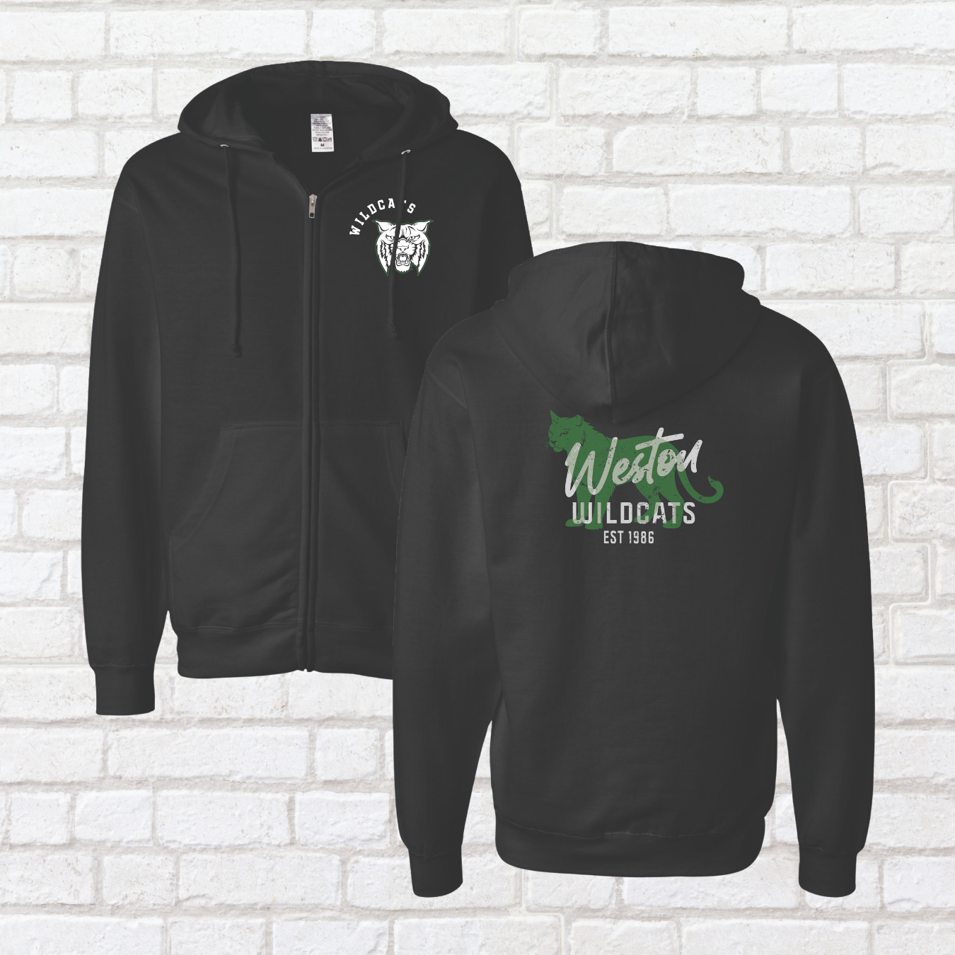 Distressed Wildcat Zip Up Hoodie