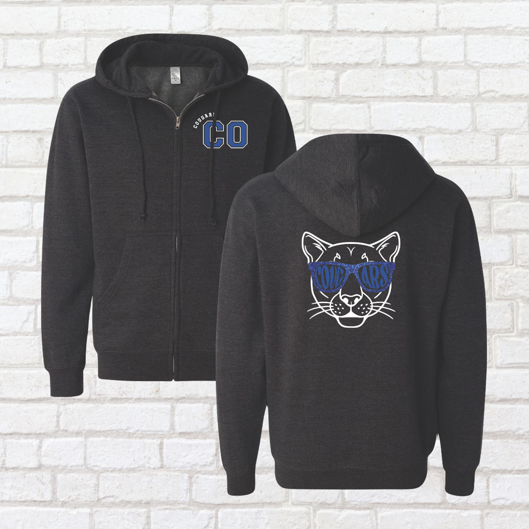 Cougar Glitter Glasses Zip Up Hoodie