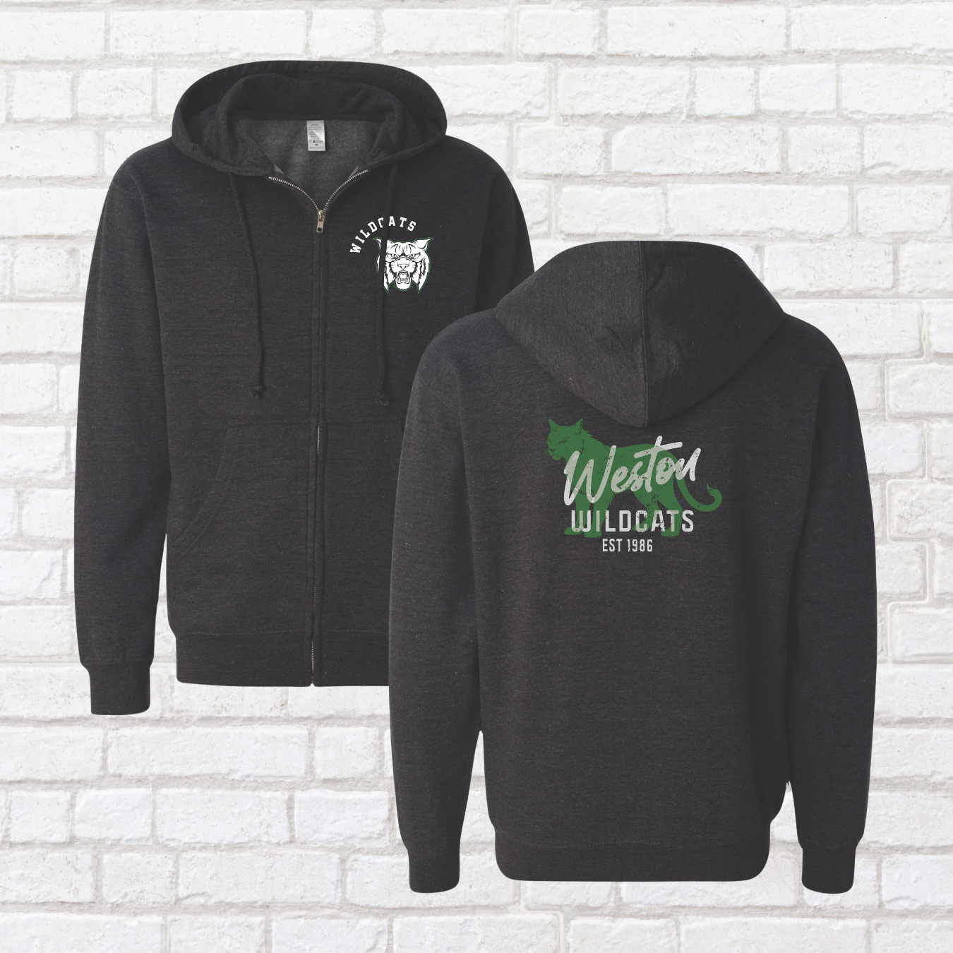 Distressed Wildcat Zip Up Hoodie