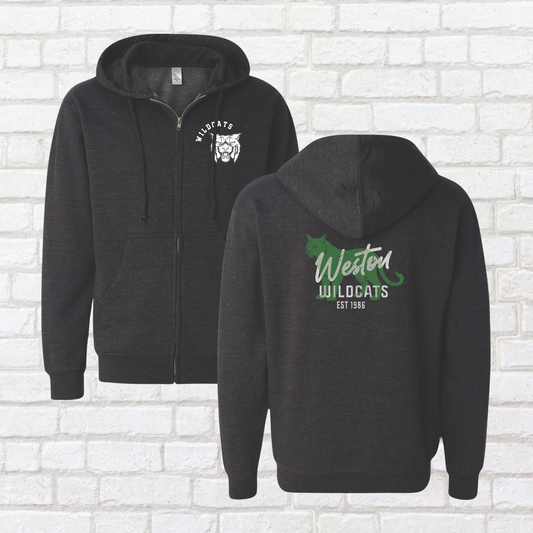 Distressed Wildcat Zip Up Hoodie