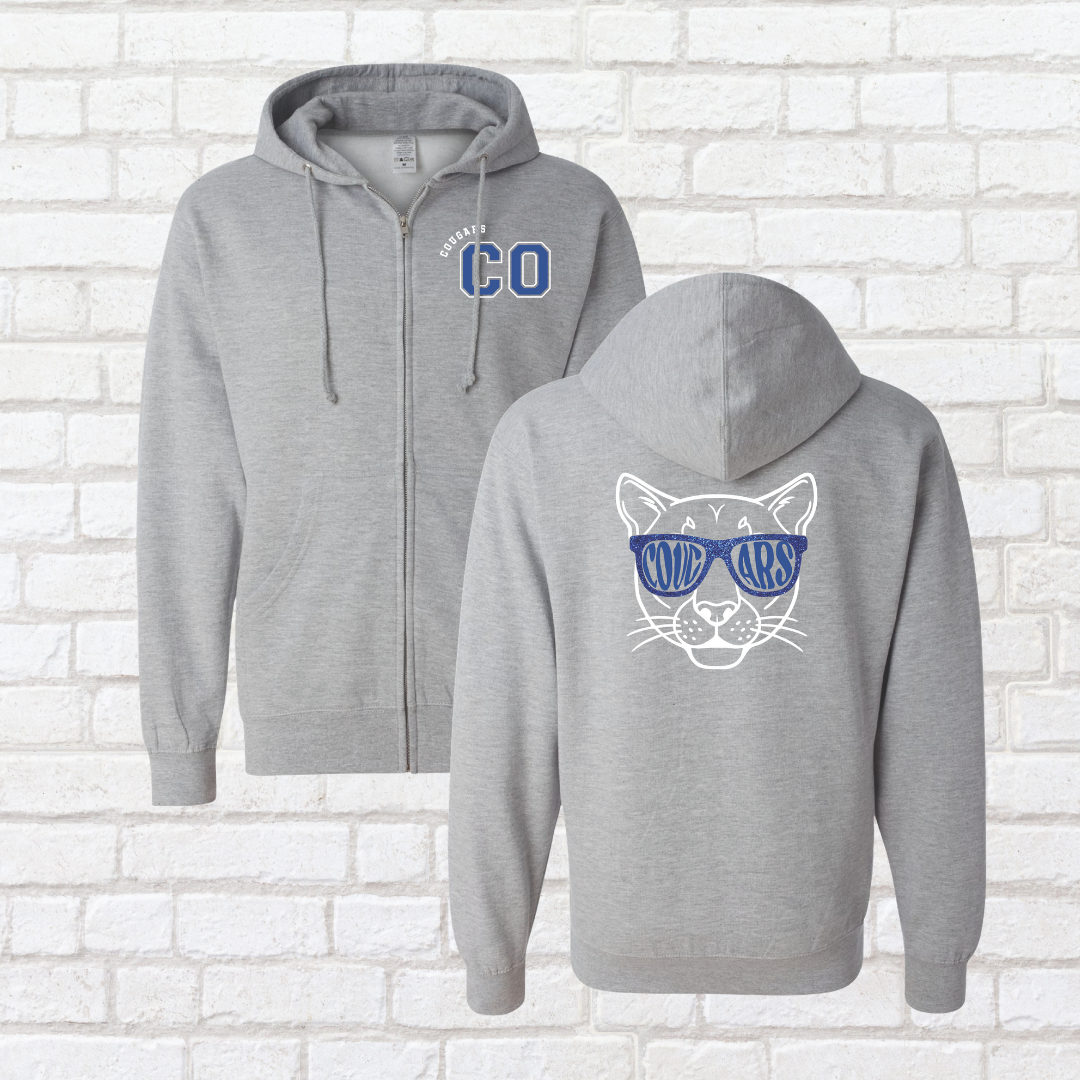 Cougar Glitter Glasses Zip Up Hoodie