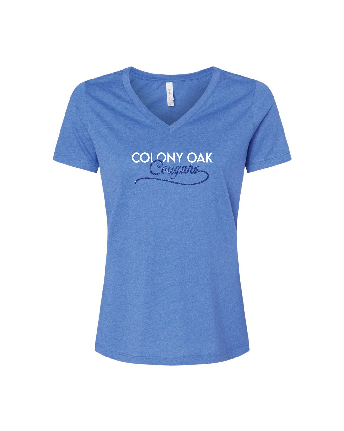 Women's V Neck Glitter Script Tee