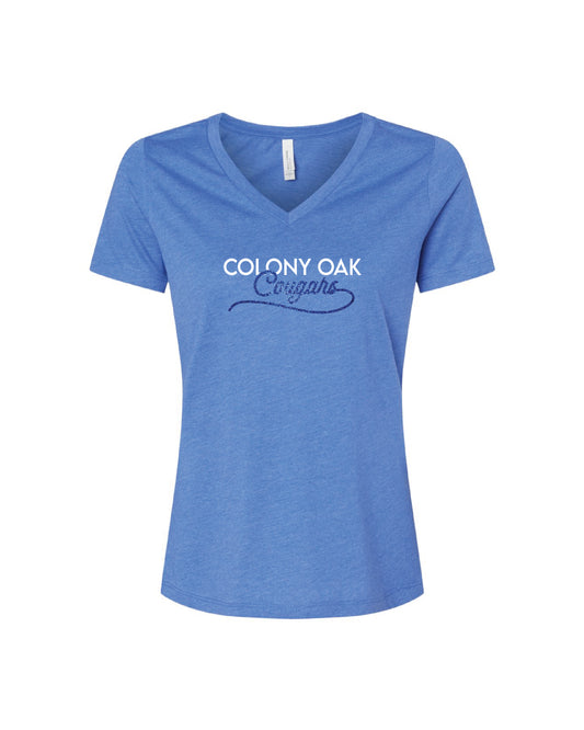 Women's V Neck Glitter Script Tee