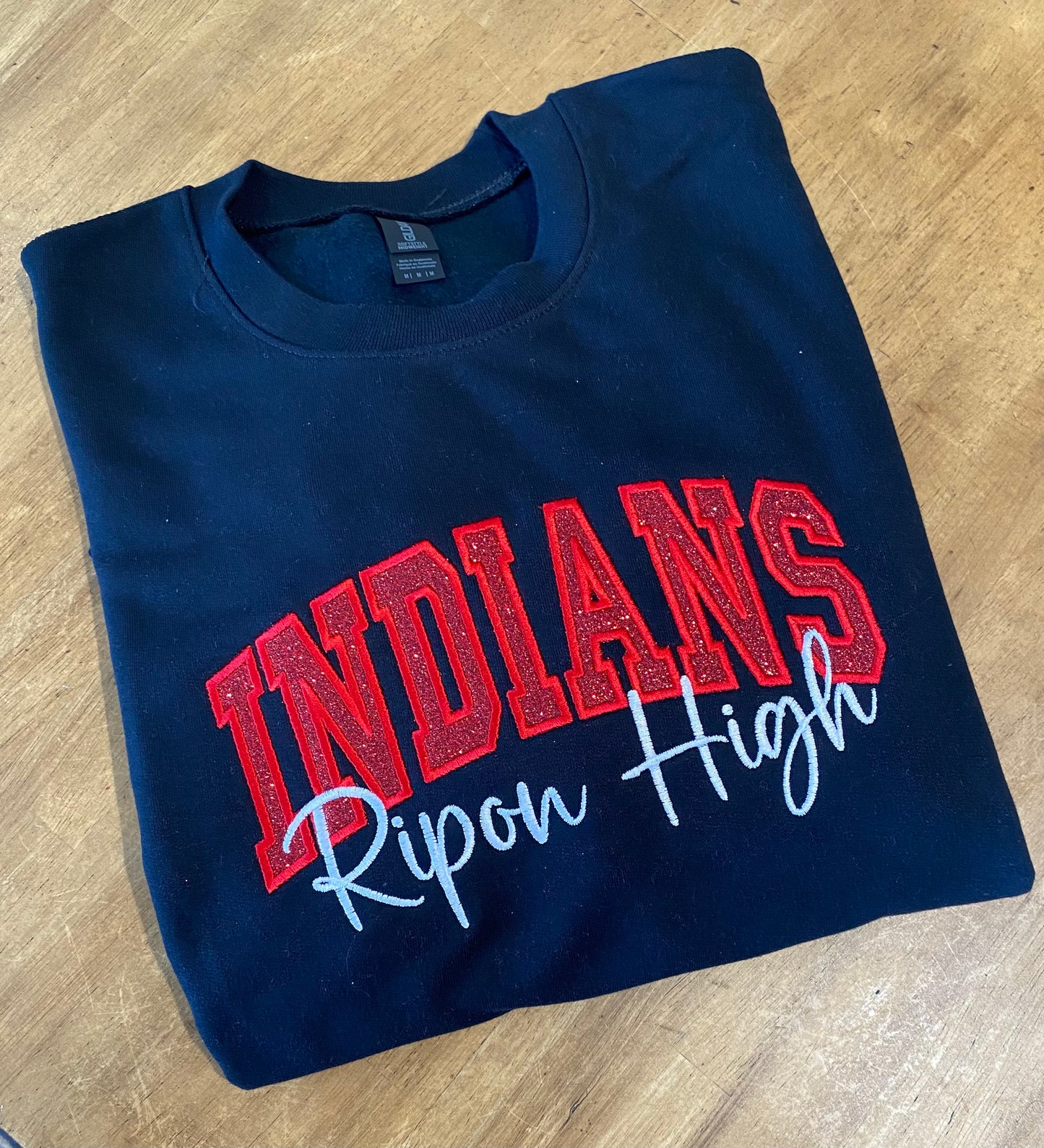 Indians Embroidered Glitter Crewneck
