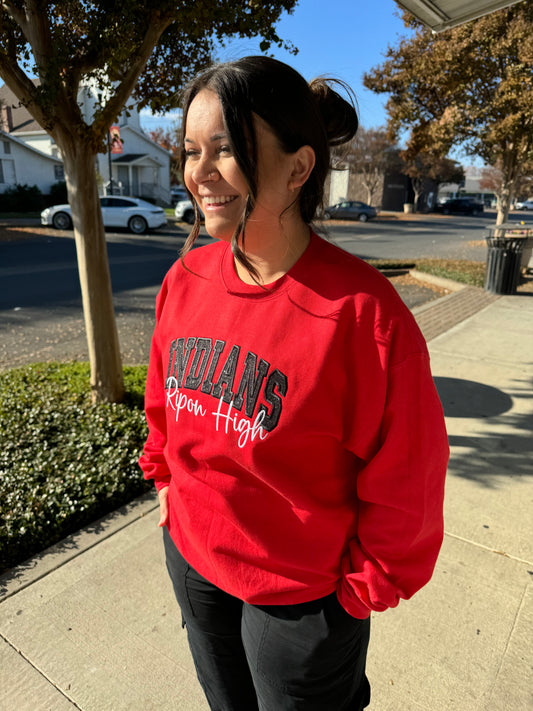*2 AVAILABLE* Indians Embroidered Glitter Crewneck Sweatshirt