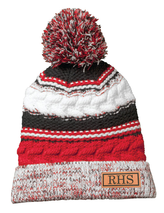 Pom Pom Beanie with Leather Patch