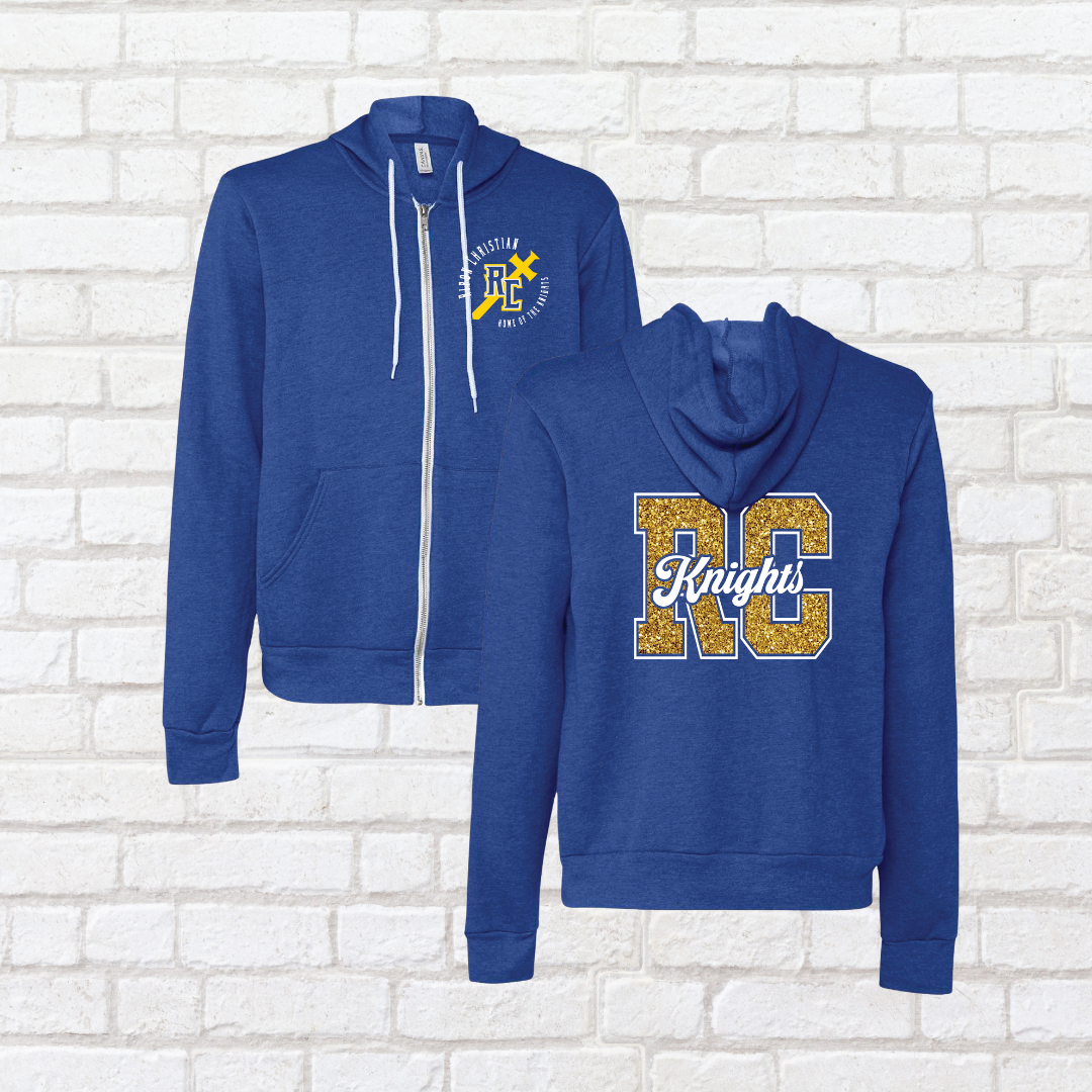 RC Glitter Block Initials Zip Up Hoodie