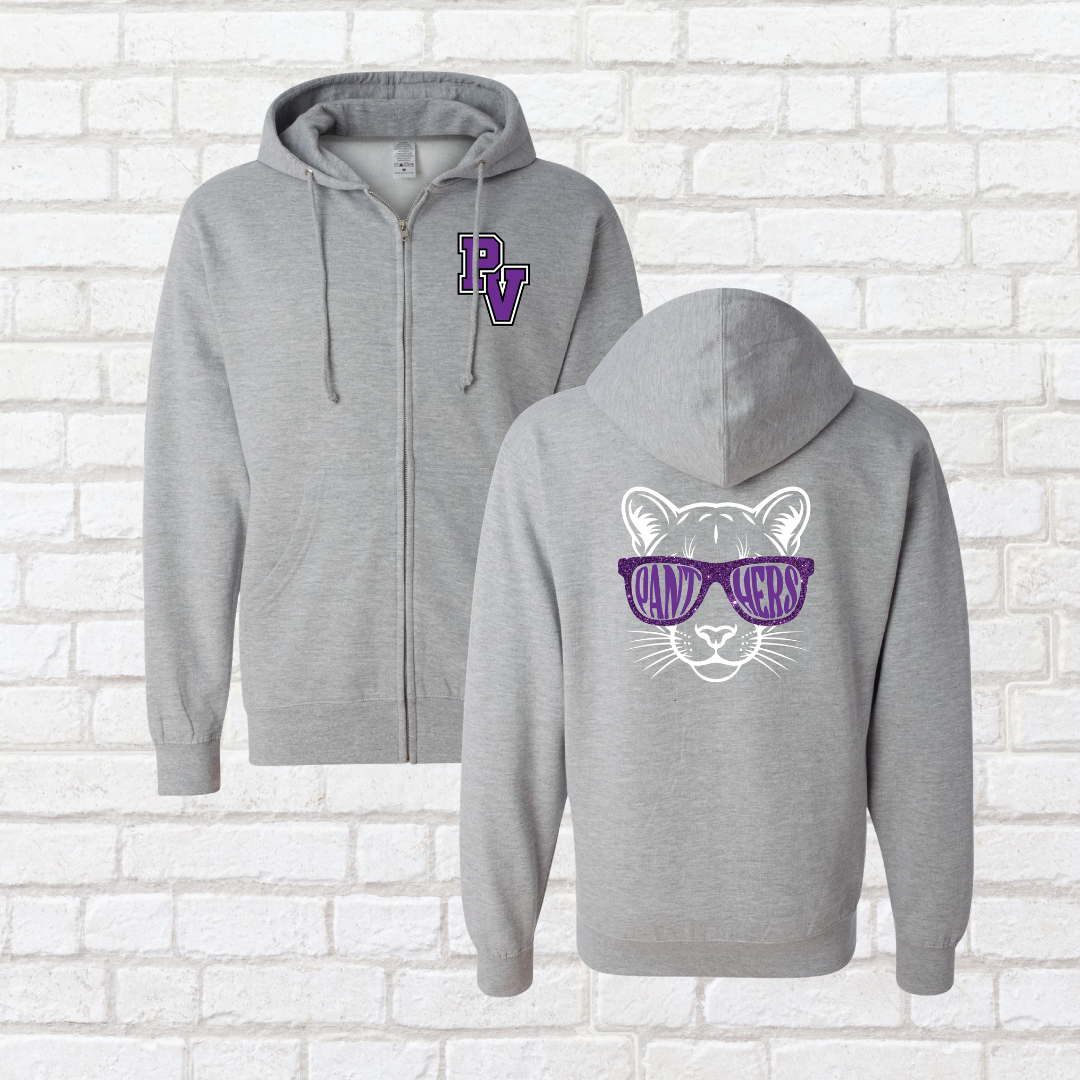 Panthers Glitter Glasses Zip Up Hoodie