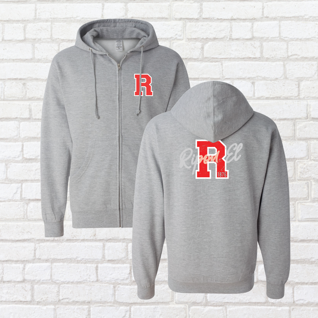 Distressed R Zip Up Hoodie